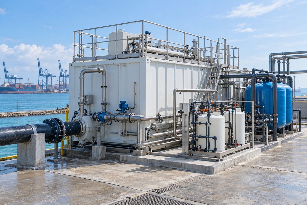 Concept rendering of seawater pretreatment and filtration equipment for an AI data center in Asia